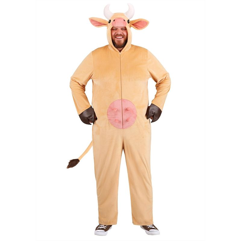 HalloweenCostumes.com 2X  Men  Men's Plus Size Brown Cow Adult Costume, Pink/Brown, 1 of 5