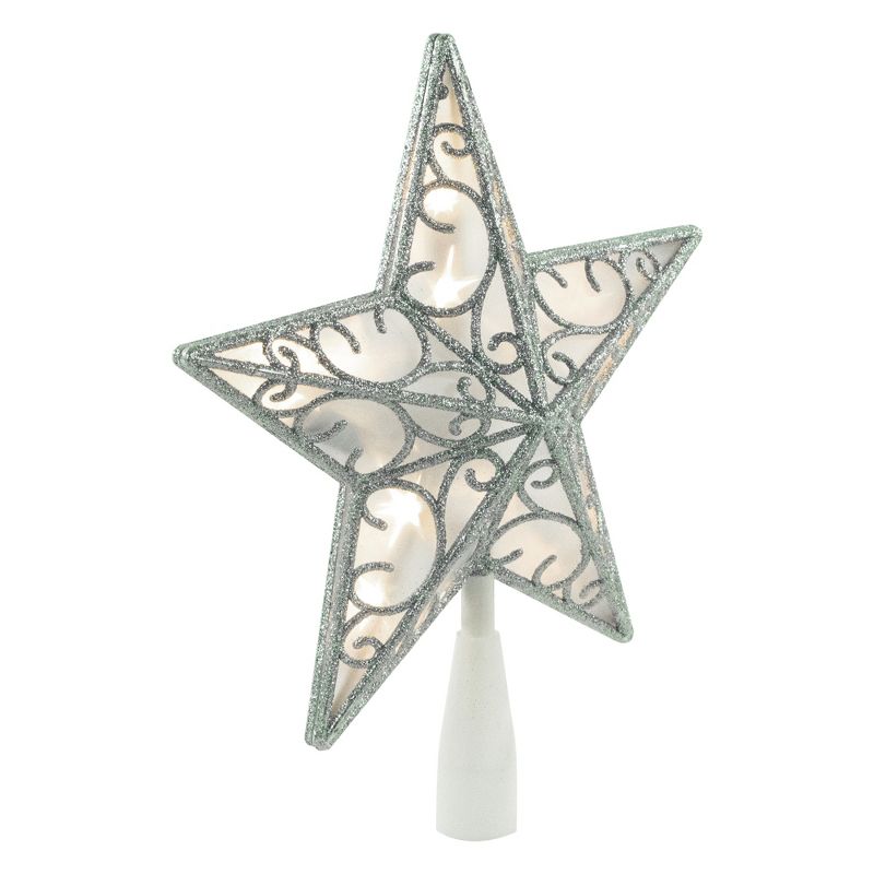 Northlight 9" LED Lighted Silver Glitter Star Christmas Tree Topper, Warm White Lights, 3 of 5