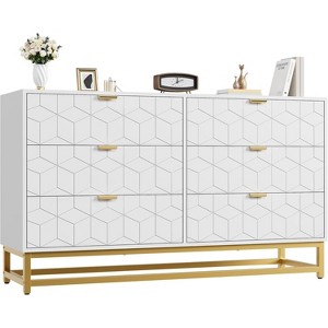 DobleePy White 6-Drawer Dresser with Gold Metal Legs, 53.5” Wide Large Storage Chest for Bedroom, Living Room, Entryway - 1 of 4