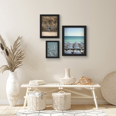 Blue Beach Umbrellas - 3 Piece Shadowbox Frame Gallery Wall Art Set ...