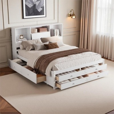 Merax Platform Bed with Storage Headboard & Drawers
