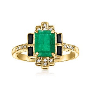 Ross-Simons 1.60 Carat Emerald and .20 ct. t.w. Black Spinel Ring With .10 ct. t.w. White Topaz in 18kt Gold Over Sterling - 1 of 4