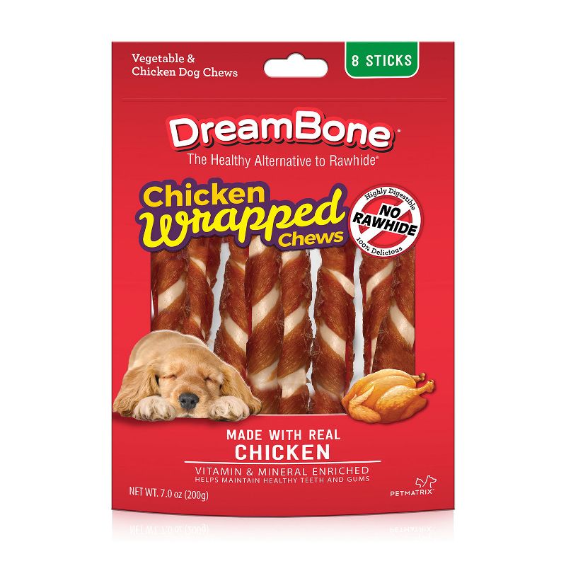 DreamBone Rawhide Free Real Chicken and Vegetable Wrapped Sticks Dog Treats- 8ct, 1 of 5