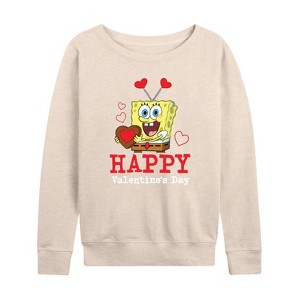 Women's - SpongeBob SquarePants - Valentine's Day Merchandise Lightweight French Terry Wide Neck Long Sleeve Shirt - 1 of 4