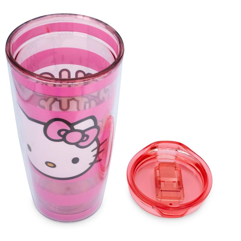 Silver Buffalo Sanrio Hello Kitty Pink Stripes Travel Tumbler with Slide Close Lid | 20 Ounces, 3 of 7