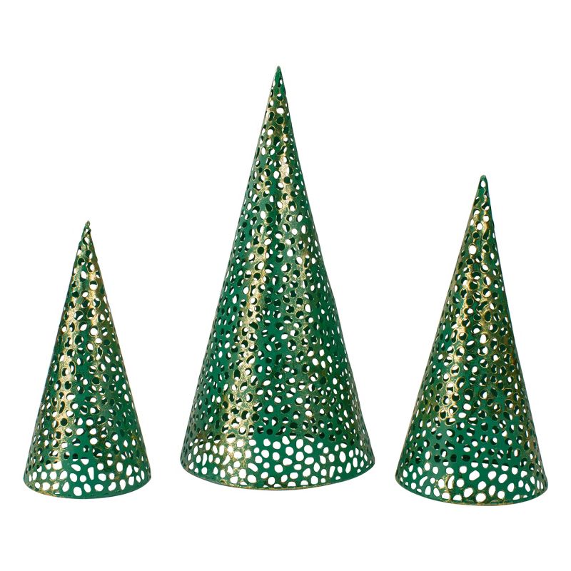 Northlight Set of 3 Green and Gold Christmas Tabletop Cone Trees 16", 1 of 5