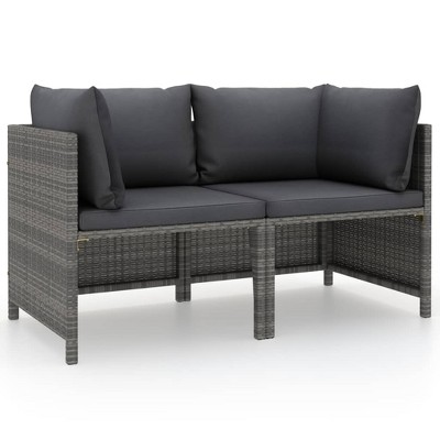 vidaXL 2-Seater Outdoor Garden Sofa with Cushions, Gray Poly Rattan Patio Set with Removable and Washable Polyester Covers