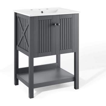 Modway Steam Bathroom Vanity Cabinet, 24" with White Sink, Grey