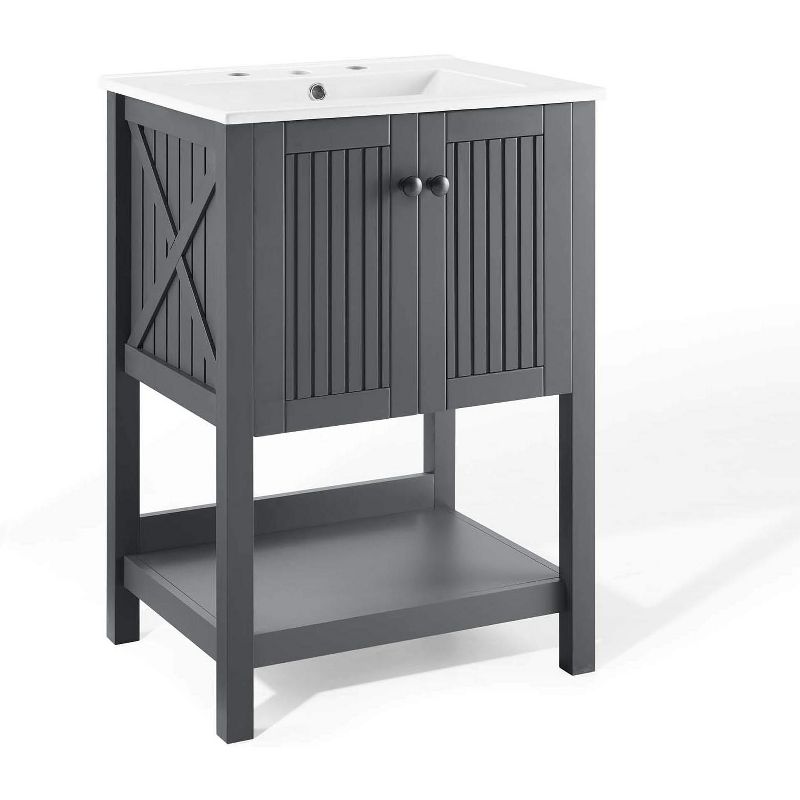 Modway Steam Bathroom Vanity Cabinet, 24" with White Sink, Grey, 1 of 2