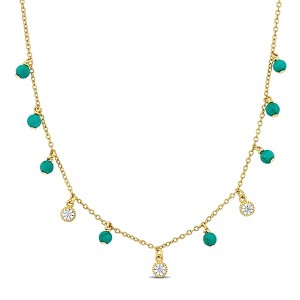 EVERLY JEWELRY | Yellow Plated Sterling Silver Cubic Zirconia and Turquoise Beads Station Necklace, 16"+2"-inch - 1 of 4