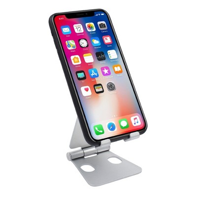 Insten Cell Phone Stand for Desk - Ergonomic Mount & Holder Compatible with Smartphones, iPhone, iPad, Tablet, Nintendo Switch, Silver