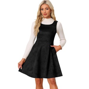 Allegra K Women's U Neck Faux Suede Sleeveless A-Line Pleated Dress - 1 of 4