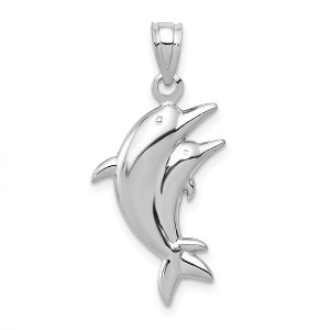 Black Bow Jewelry 14k Yellow or White Gold Dolphin Pair Pendant, 13 x 20mm - 1 of 4