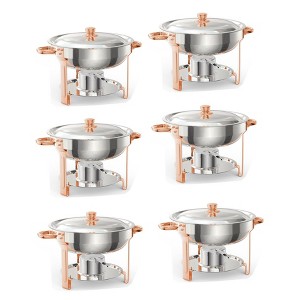 5.3 Qt Stainless Steel Round Chafing Dish Buffet Set with Food & Water Pans & Rose Golden Stand - 1 of 4