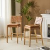 Modern Leather Counter Height Bar Stools Set of 2, Counter Height Bar Stools with Wood Legs for Kitchen Island or Home Bar – The Pop Home - 3 of 4