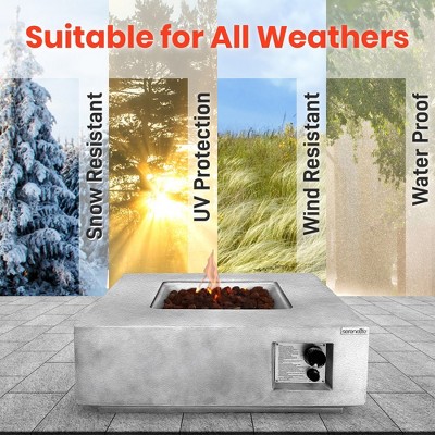 SereneLife Gray Concrete Square Propane Fire Pit Table