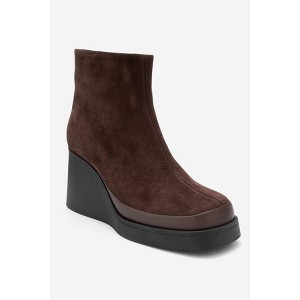 Livia - Brown Suede Leather Wedge Boot (Women) brown suede 8 Forever & Always Shoes US - 1 of 4