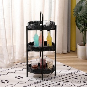 KTMBDW Oval Side Table with Woven Storage Basket,  3-Tier Metal Side Small Bedside Table Nightstand with Removable Tray for Living Room, Bedroom - 1 of 4