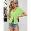 Women's Corduroy Short Sleeve Tops Deep V Neck Shirt Button Front Blouse Short Sleeve Tops Ruffle Blouse for Summer 2024 - 4 of 4