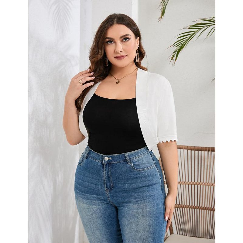 Whizmax Plus Size Cardigan Shrug For Women Casual Short Sleeve Open Front Solid Curved Cardigan, 3 of 7
