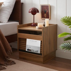 INFURNIC Nightstands Mid Century Modern Nightstand with 2 Drawers and Storage Shelf for Bedroom or Living Room, Brown, 17"*15.75"*19.2" - 1 of 4
