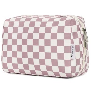 Narwey Checkered Makeup Bag Pink Travel Cosmetic Bag Organizer Toiletry Bag - 1 of 3