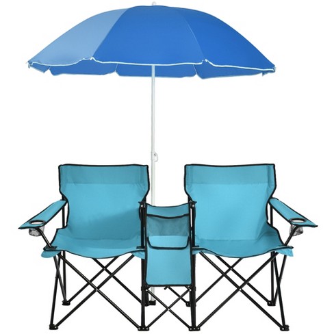 Costway Portable Folding Picnic Double Chair W/Umbrella Table Cooler Beach  Camping Chair