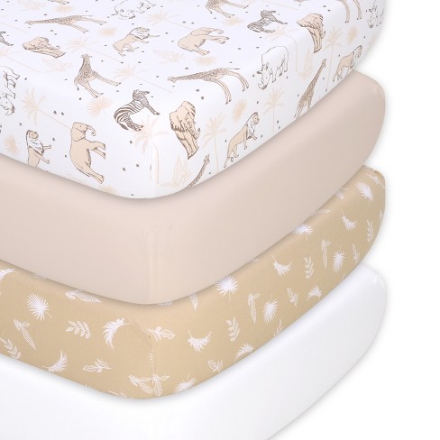 The Peanutshell Caramel Safari Organic Cotton Jersey 4 Pack Fitted Crib Sheets