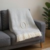 HomeRoots 55" X 70" Gray And White Herringbone Cotton Blend O Initial Throw Blanket with Tassels And Embroidery - 2 of 4