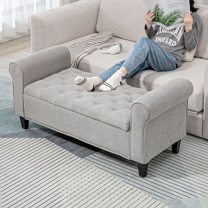 CAVINAS Button-Tufted Storage Ottoman Bench with Rolled Arms,Velvet Footstool with Hidden Cabinet,Storage Bench for Bedroom,Living Room - 1 of 4