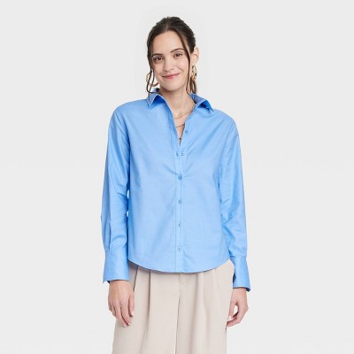 Women's Long Sleeve Oxford Button-Down Shirt - A New Day™ Blue L