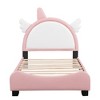 KTMBDW Cute Twin size Upholstered Bed With Unicorn Shape Headboard, Twin Size Platform Bed with Headboard and Footboard, White+Pink - 3 of 4