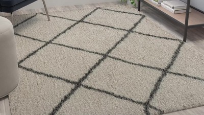 8' x 10' Gray and Ivory Trellis Shag Area Rug
