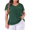 Agnes Orinda Women's Plus Size Pin Dots V Neck Smocked Bell Short Sleeve Top - 2 of 4