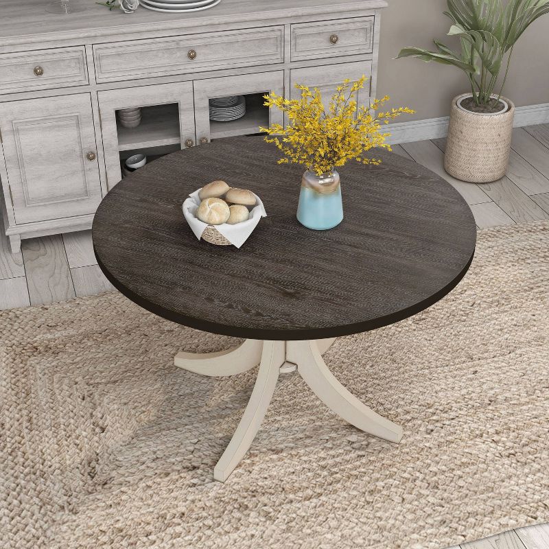 HOMES: Inside + Out 47&#34; Moonglint Round Farmhouse Dining Table Antique White/Dark Walnut, 5 of 7