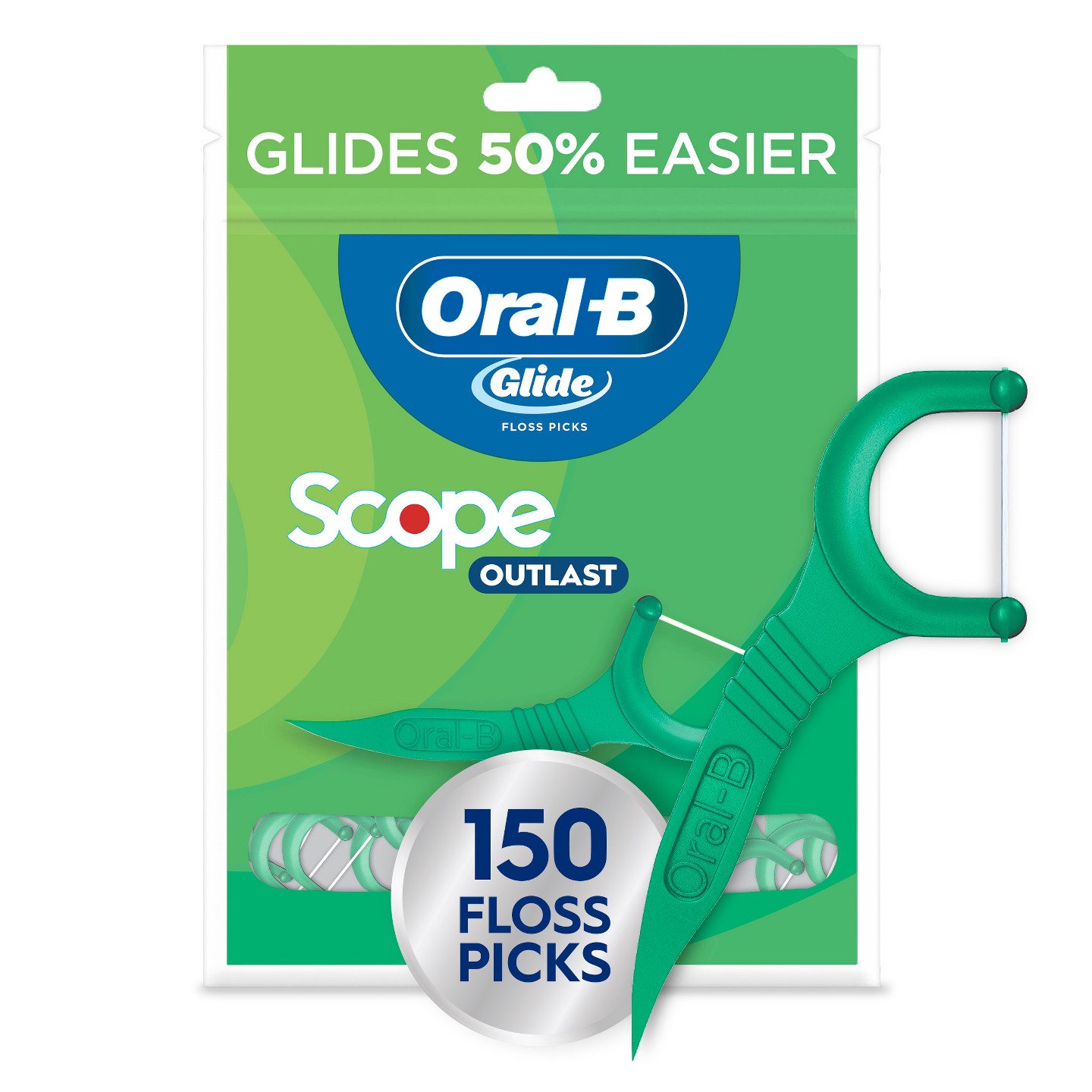 Oral-B Glide Mint Dental Floss Picks with Long Lasting Scope Flavor - 150 Picks, цвет: Мятный — фото 1