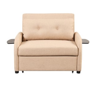 LOVMOR pull out sofa sleeper 3 in 1 with 2 wing table and usb charge for nap line fabric - 1 of 4