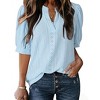 Women's Summer T-Shirt Casual V-Neck Hollow Out Puff Short Sleeve Top - 2 of 4