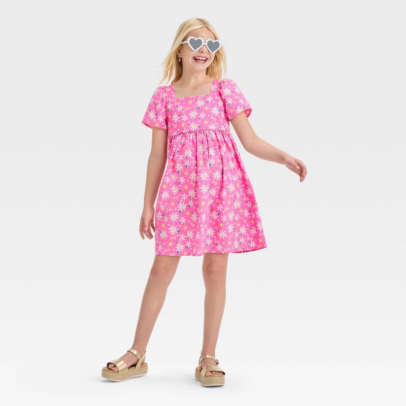 Girls&#39; Barbie Cotton Puff Sleeve Dress - Pink, 3 of 6