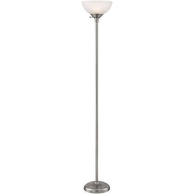 360 Lighting Modern Torchiere Floor Lamp with USB Charging Port 71” Tall Satin Nickel Alabaster Glass Shade Living Room Reading
