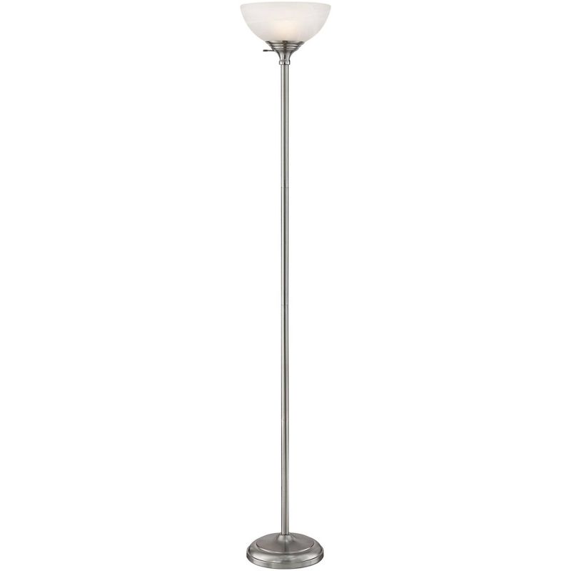 360 Lighting Modern Torchiere Floor Lamp with USB Charging Port 71” Tall Satin Nickel Alabaster Glass Shade Living Room Reading, 1 of 9
