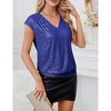 Womens Full Sequin Tops Glitter Party Shirt Short Sleeve Sparkle Blouses V-Neck Summer Tunic Shirts - 3 of 4