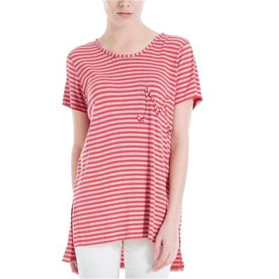 Max Studio London Womens Hi-Lo Emblem Basic T-Shirt