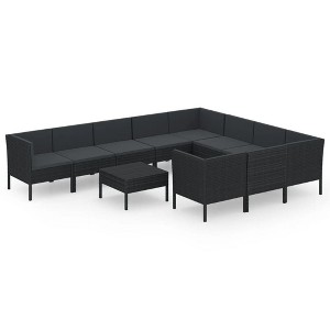 vidaXL Patio Lounge Set - 11 Piece Outdoor Furniture Set with Cushions, Poly Rattan & Powder-Coated Steel, Black - 1 of 4