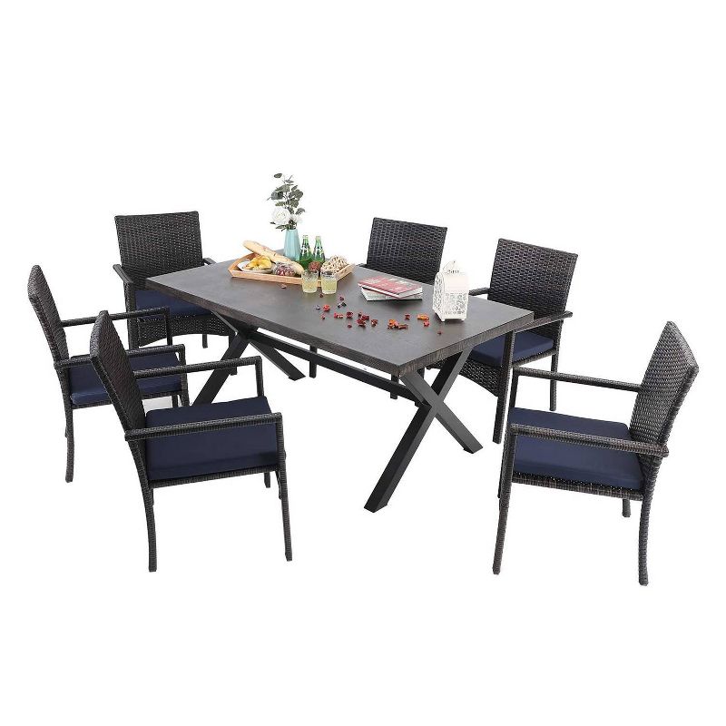 7pc Patio Dining Set with Faux Wood Table &#38; Rattan Chairs - Captiva Designs, 2 of 11