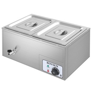 ROVSUN Electric Commercial Food Warmer, 110V Stainless Steel Bain Marie Buffet, Stove Steam Table with Temperature Control Lid - 1 of 4