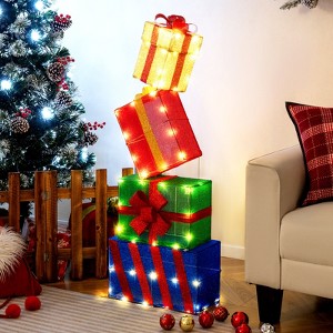 Costway Set of 4 Christmas Lighted Gift Boxes with Colorful Bows, 52 Warm White LED Lights - 1 of 4