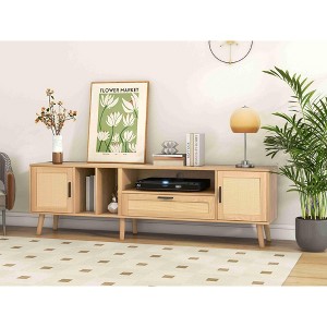 XIYUYEU Rattan-Inspired TV Stand for 80 Inch TV with 2 Cabinets and 2 Open Shelves,TV Entertainment Center for Living Room - 1 of 4