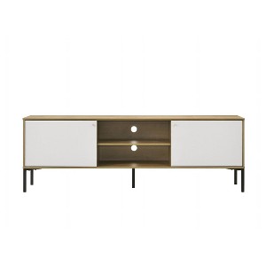 VYNXARI 70"W White and Oak 2-Door TV Stand,Storage Cabinets with doors and shelves - 1 of 4