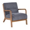 Wood Frame Lounge Chair with Corduroy Upholstery, Plush Ribbed Seat and Matching Lumbar Cushion, Scandinavian Design - 3 of 4